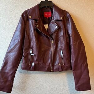 Guess Women's Deep Red Leather Jacket